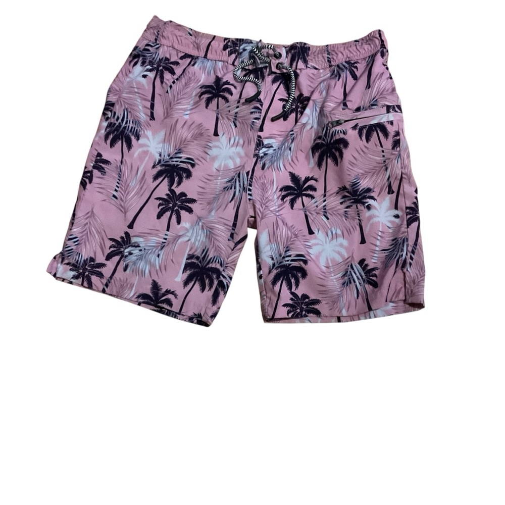 First Wave Pink and Black Board Shorts Tropical Design‎